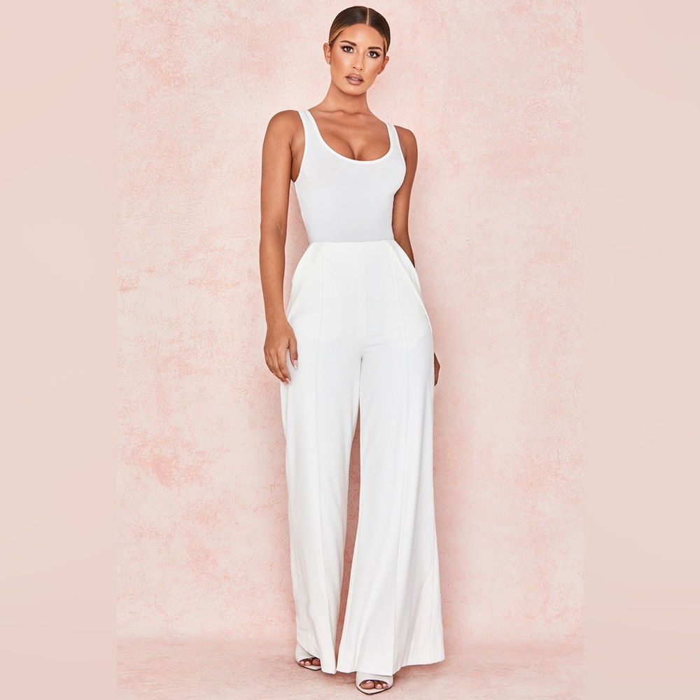 House of CB 'Eugenia' White Wide Leg Drape Front Pants